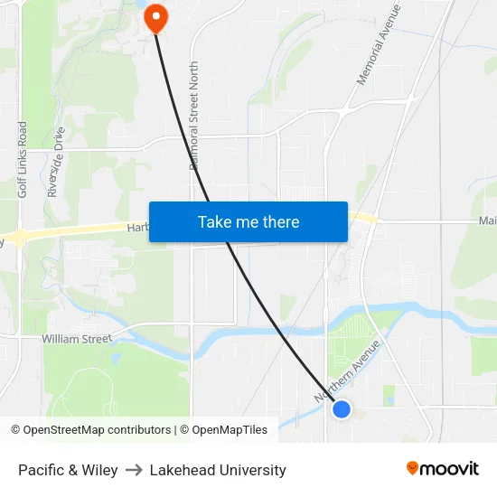 Pacific & Wiley to Lakehead University map