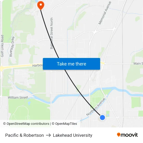 Pacific & Robertson to Lakehead University map