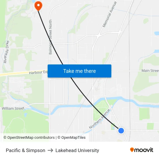 Pacific & Simpson to Lakehead University map