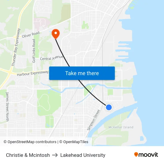 Christie & Mcintosh to Lakehead University map