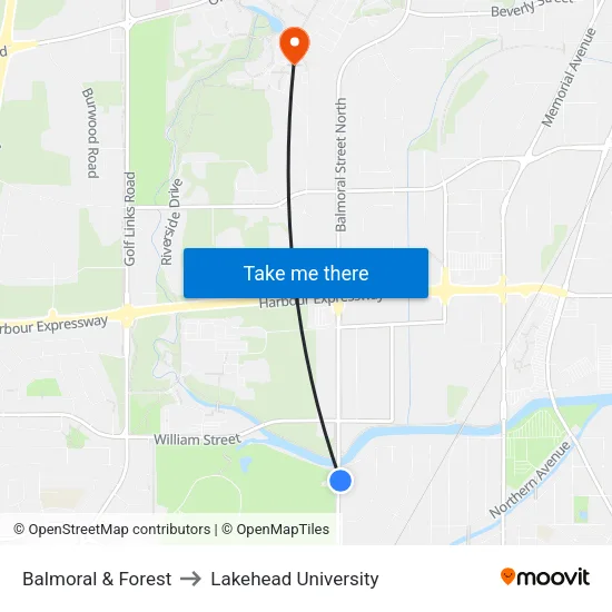 Balmoral & Forest to Lakehead University map