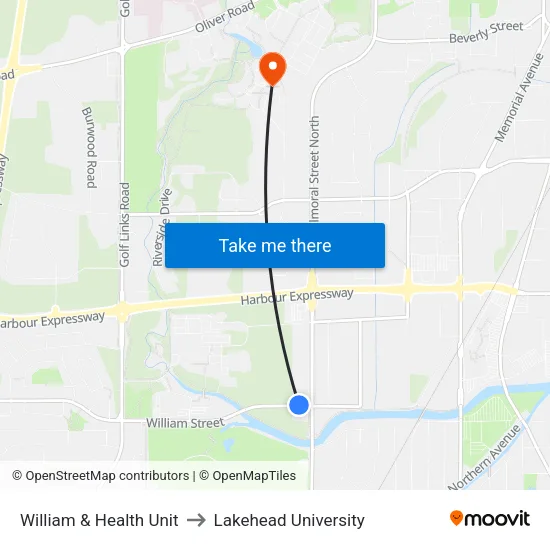 William & Health Unit to Lakehead University map