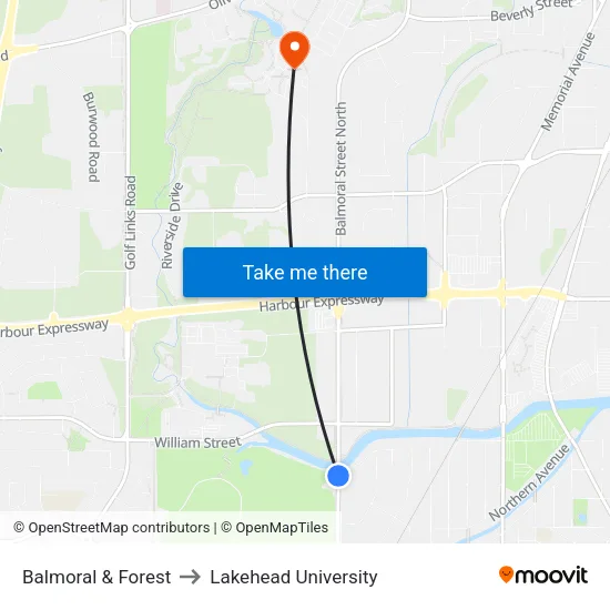 Balmoral & Forest to Lakehead University map
