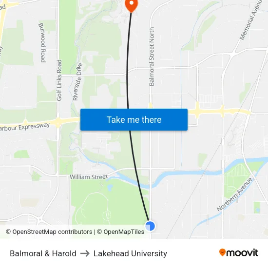 Balmoral & Harold to Lakehead University map