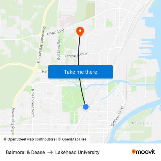 Balmoral & Dease to Lakehead University map