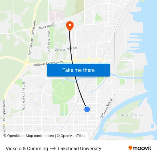 Vickers & Cumming to Lakehead University map
