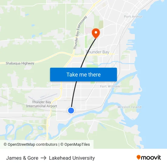James & Gore to Lakehead University map