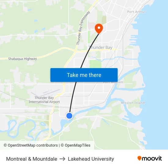 Montreal & Mountdale to Lakehead University map