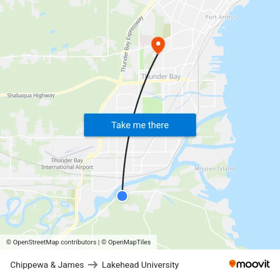 Chippewa & James to Lakehead University map