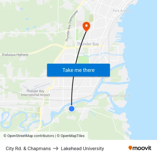 City Rd. & Chapmans to Lakehead University map