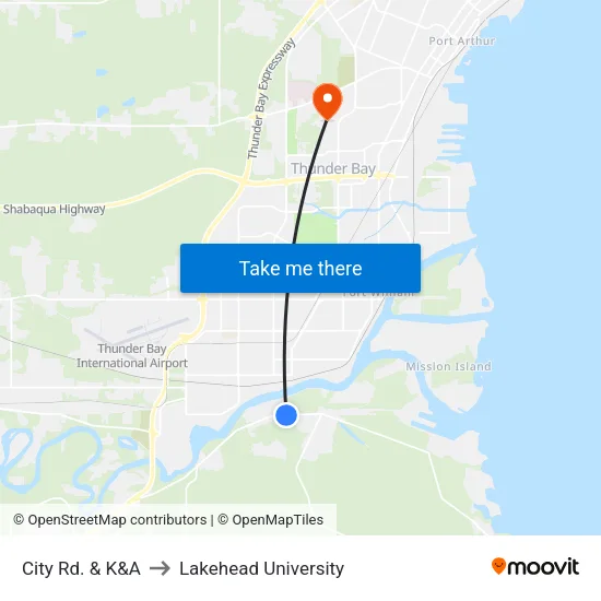 City Rd. & K&A to Lakehead University map