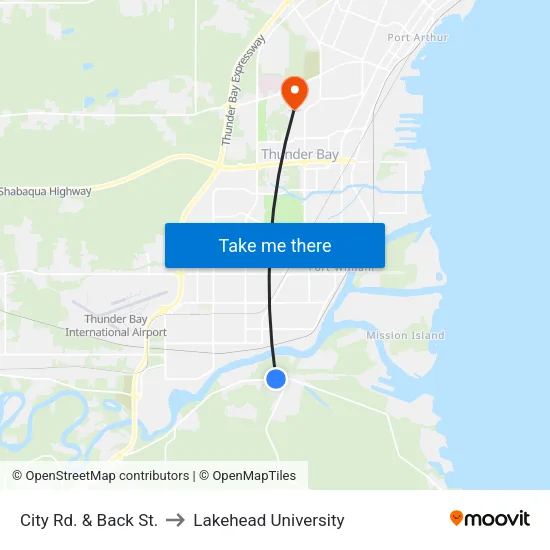 City Rd. & Back St. to Lakehead University map