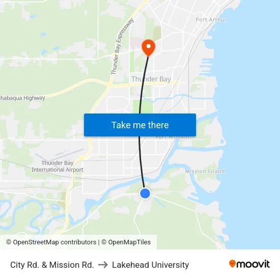 City Rd. & Mission Rd. to Lakehead University map