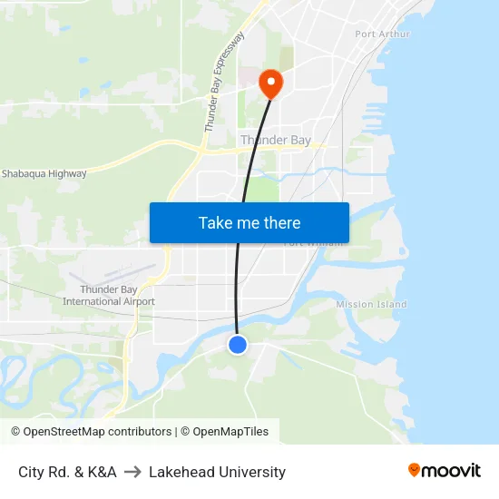 City Rd. & K&A to Lakehead University map