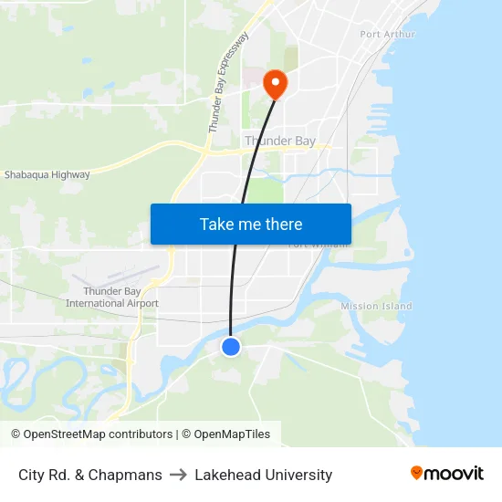 City Rd. & Chapmans to Lakehead University map