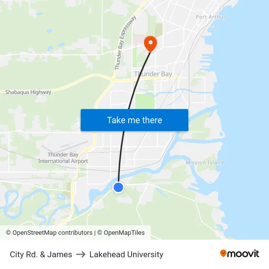 City Rd. & James to Lakehead University map