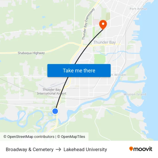 Broadway & Cemetery to Lakehead University map