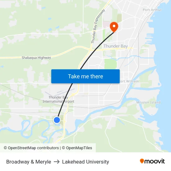 Broadway & Meryle to Lakehead University map