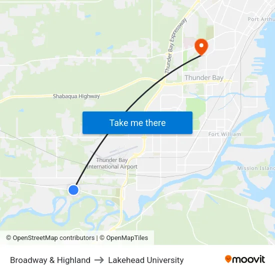 Broadway & Highland to Lakehead University map