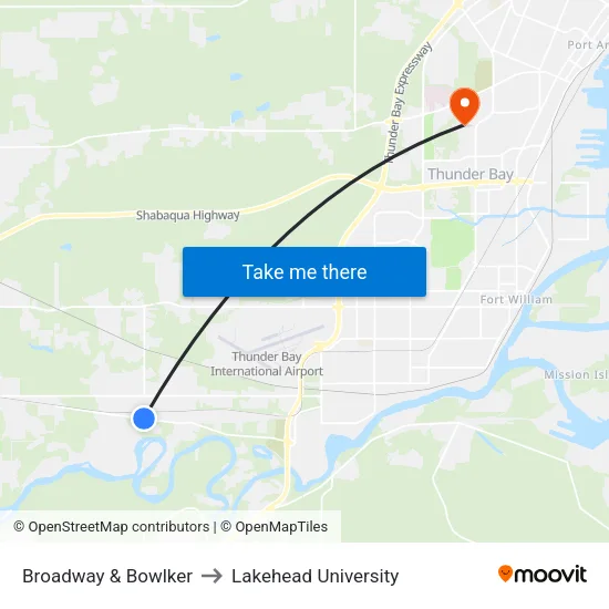 Broadway & Bowlker to Lakehead University map