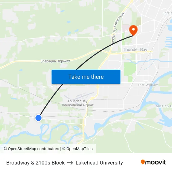 Broadway & 2100s Block to Lakehead University map