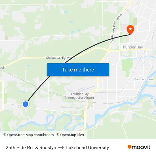 25th Side Rd. & Rosslyn to Lakehead University map