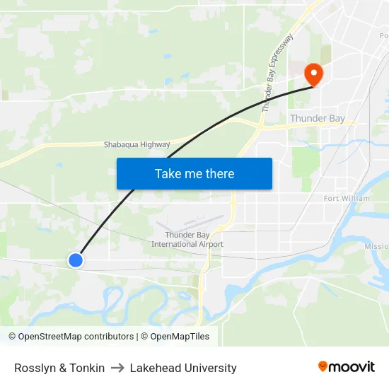 Rosslyn & Tonkin to Lakehead University map