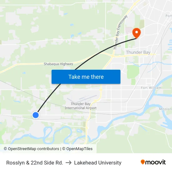 Rosslyn & 22nd Side Rd. to Lakehead University map