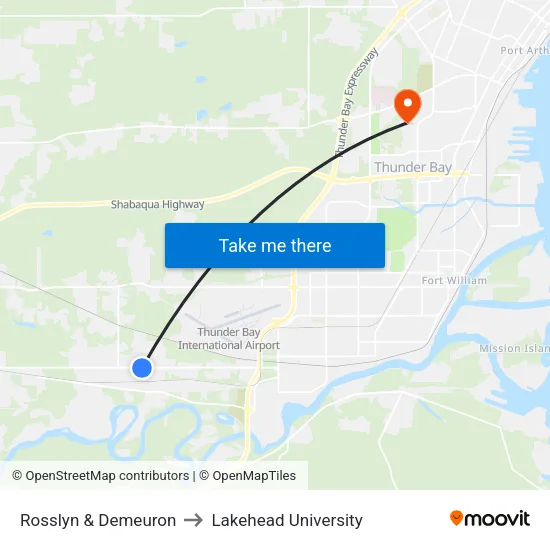 Rosslyn & Demeuron to Lakehead University map