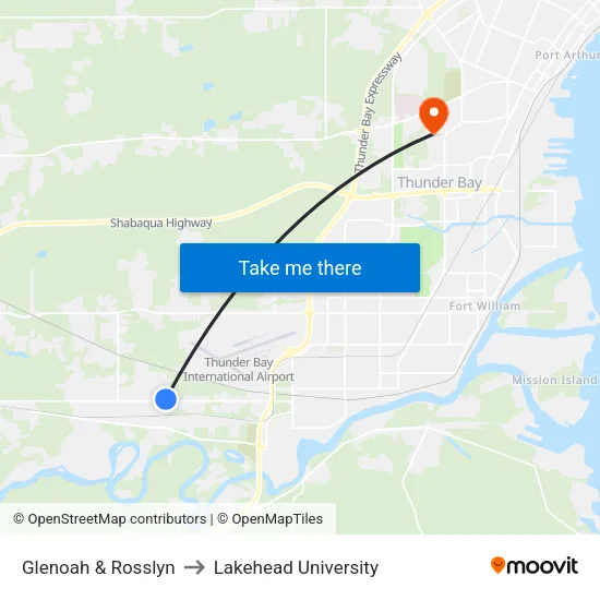 Glenoah & Rosslyn to Lakehead University map