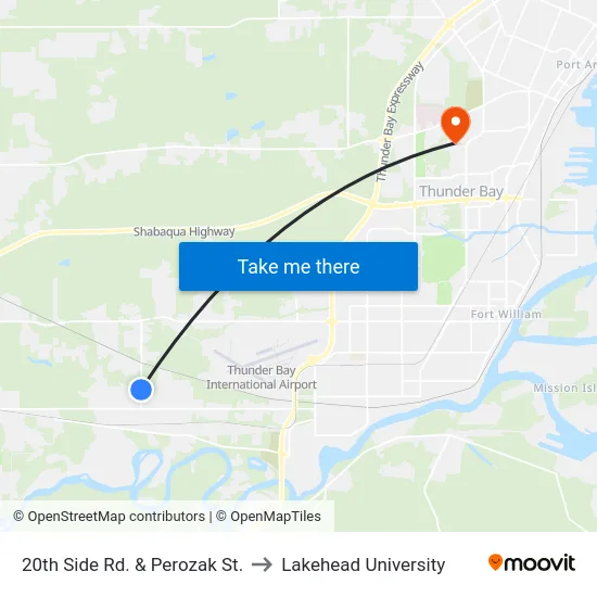 20th Side Rd. & Perozak St. to Lakehead University map