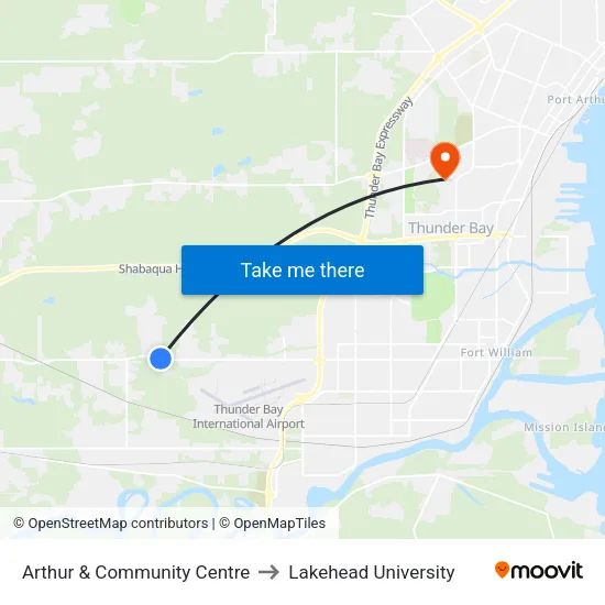 Arthur & Community Centre to Lakehead University map