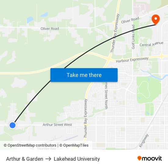 Arthur & Garden to Lakehead University map