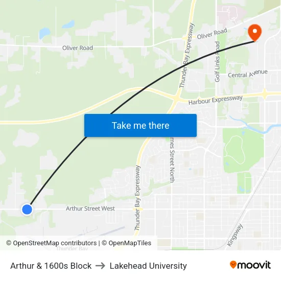 Arthur & 1600s Block to Lakehead University map