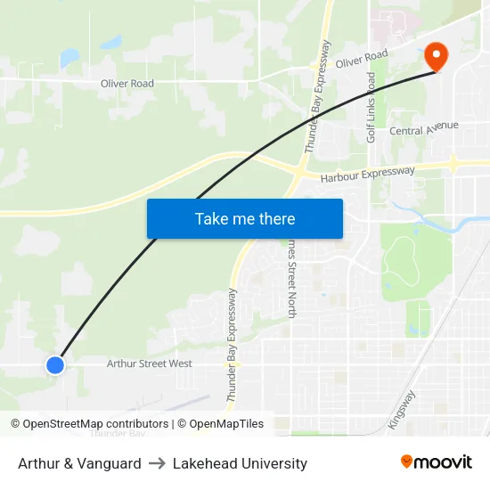 Arthur & Vanguard to Lakehead University map