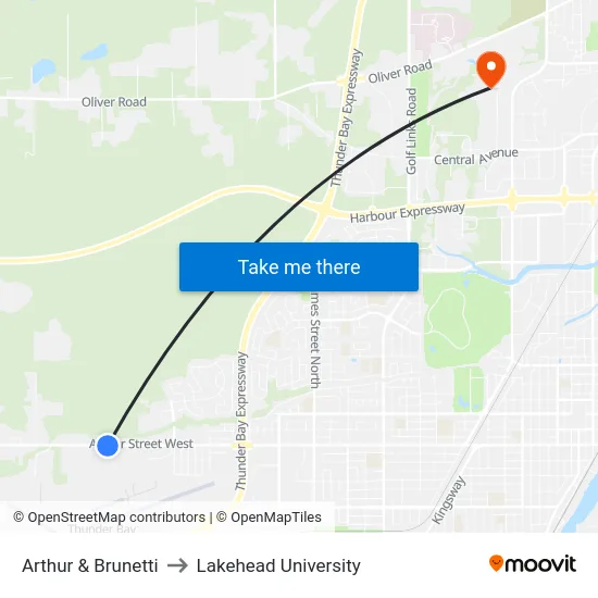 Arthur & Brunetti to Lakehead University map