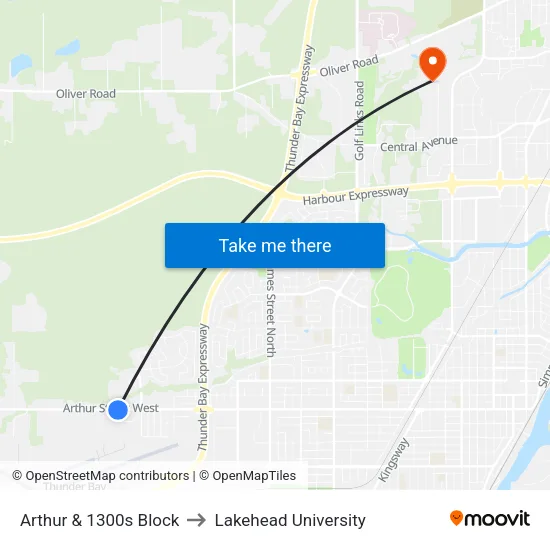 Arthur & 1300s Block to Lakehead University map