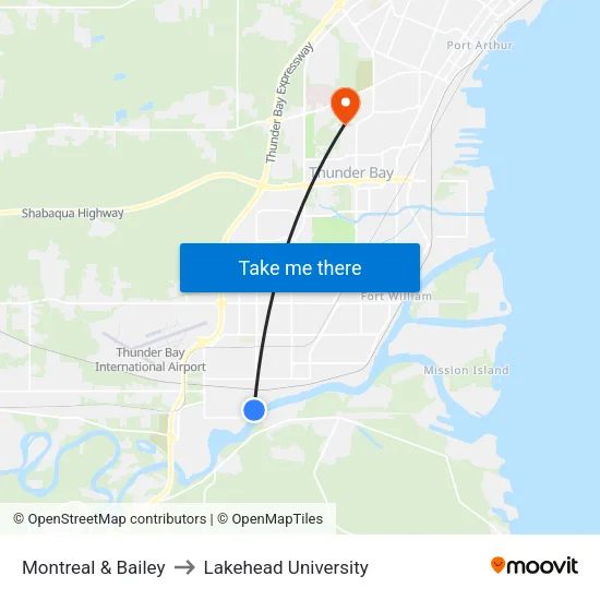 Montreal & Bailey to Lakehead University map