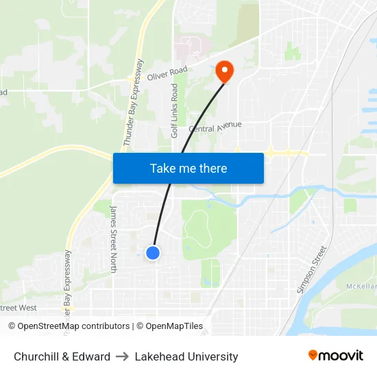 Churchill & Edward to Lakehead University map