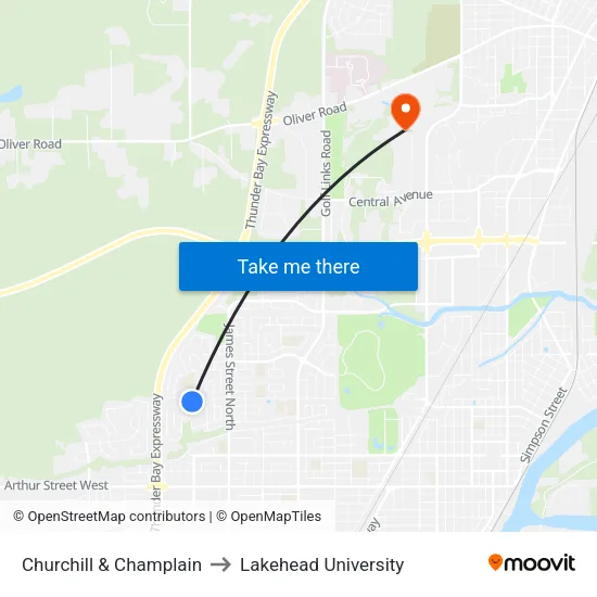 Churchill & Champlain to Lakehead University map