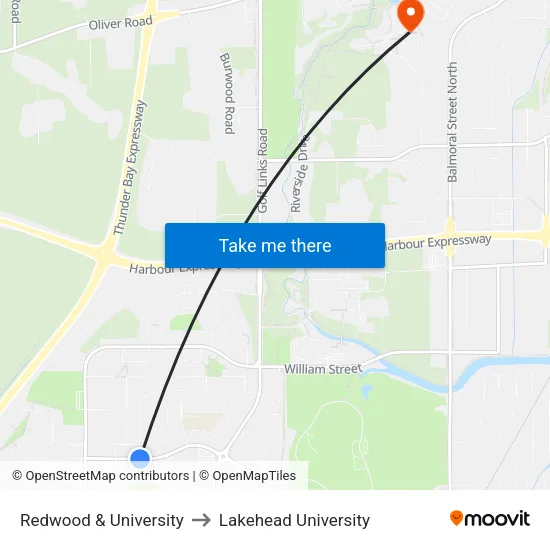 Redwood & University to Lakehead University map