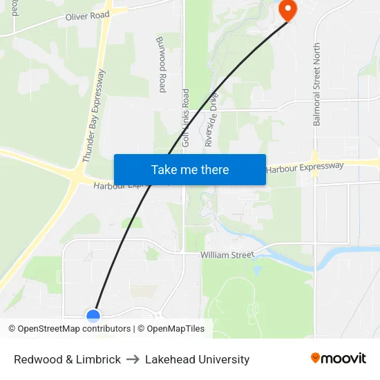 Redwood & Limbrick to Lakehead University map