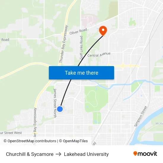 Churchill & Sycamore to Lakehead University map