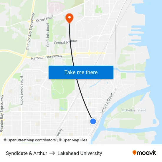 Syndicate & Arthur to Lakehead University map