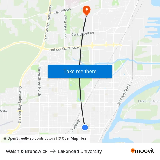 Walsh & Brunswick to Lakehead University map