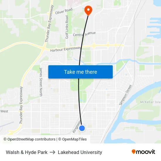 Walsh & Hyde Park to Lakehead University map