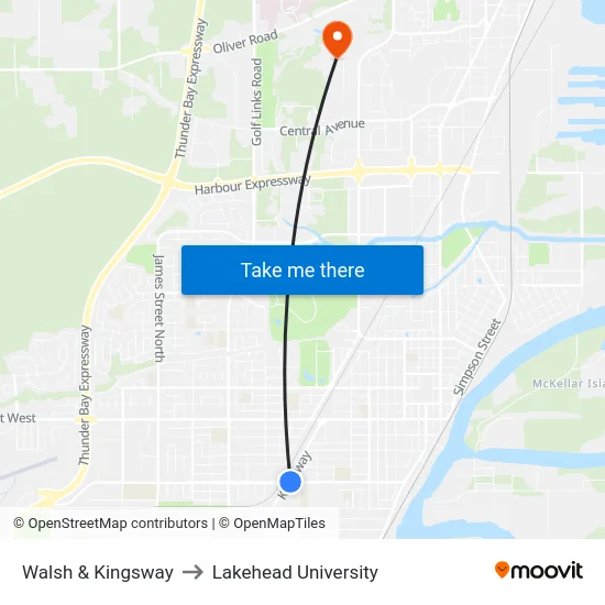 Walsh & Kingsway to Lakehead University map