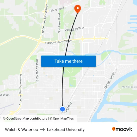 Walsh & Waterloo to Lakehead University map