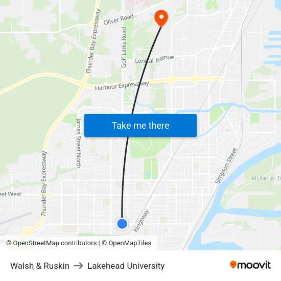Walsh & Ruskin to Lakehead University map