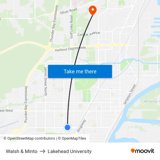 Walsh & Minto to Lakehead University map